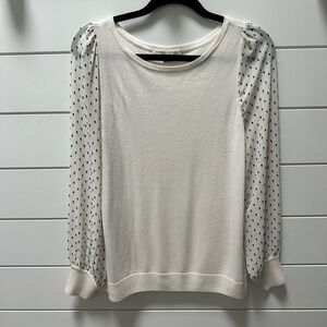 LOFT white Blouse with Black Polka Dot Sleeves